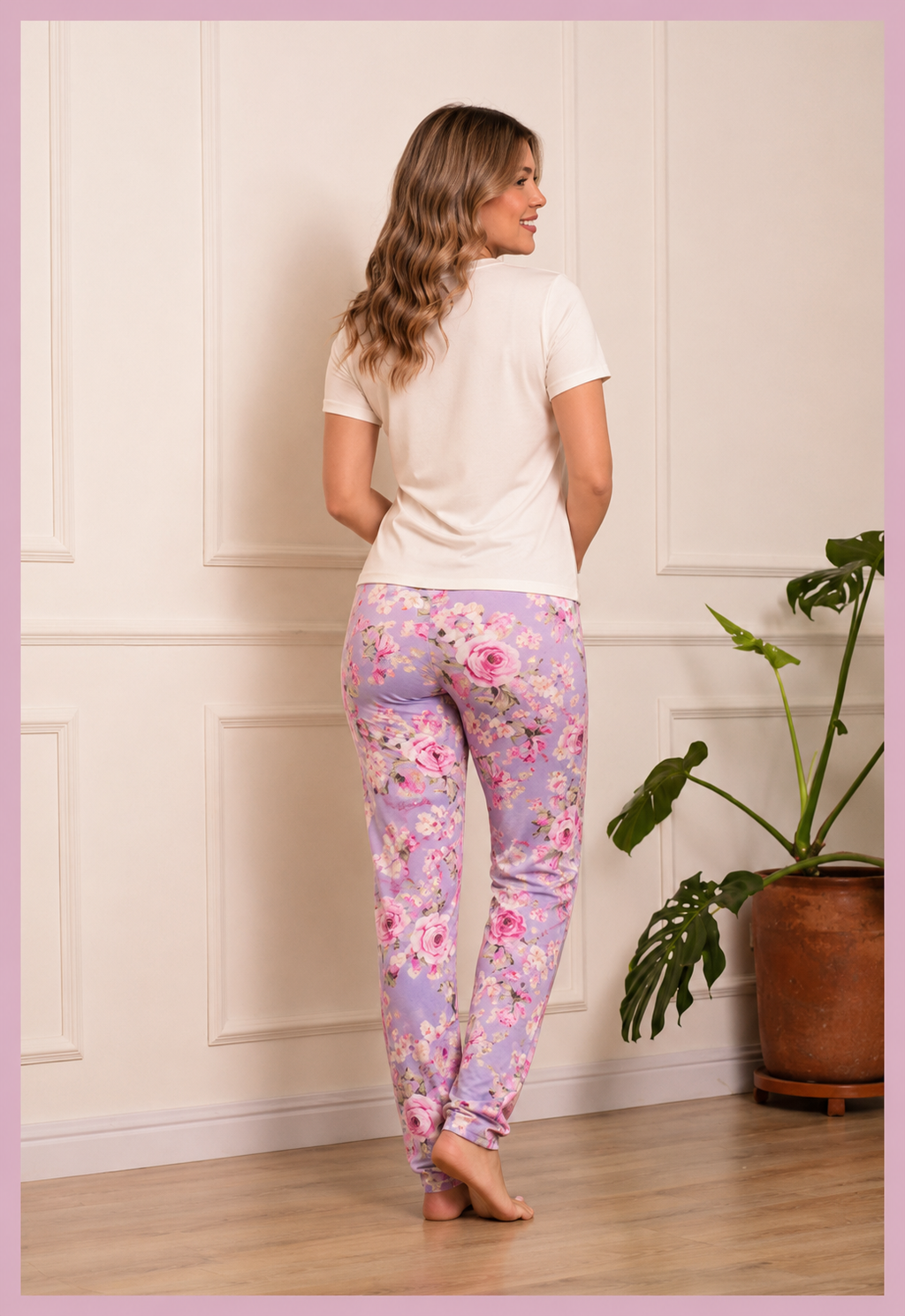 Pijama pantalón floral y camisa mariposa LUXURY2259