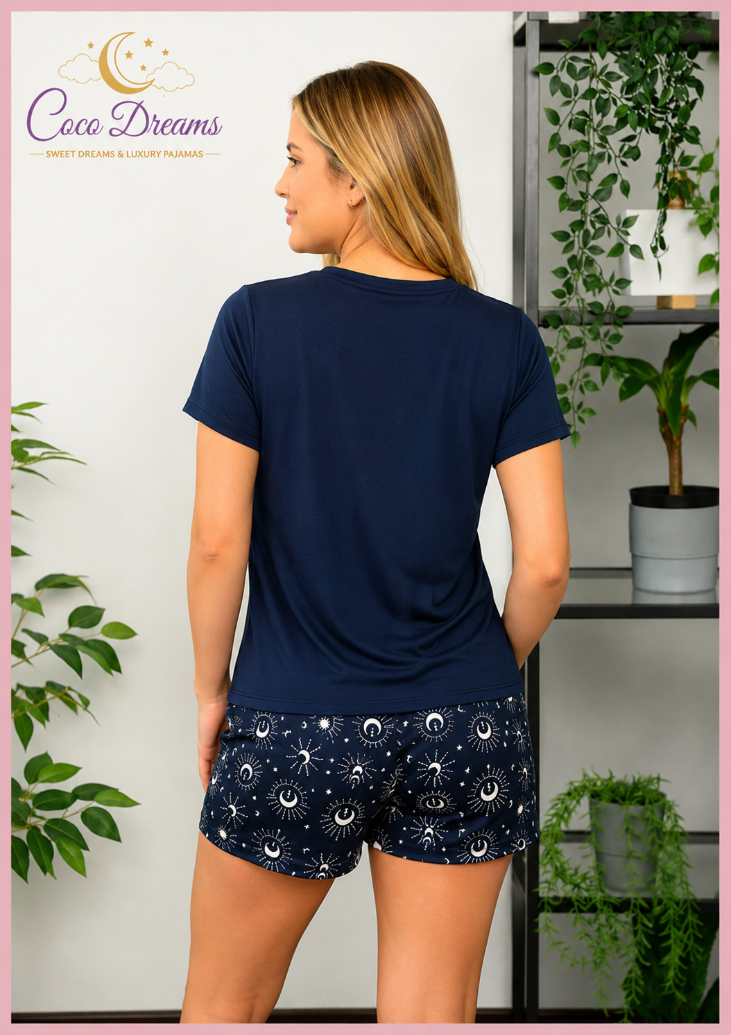 Pijama short azul lunas y camisa Luxury2298
