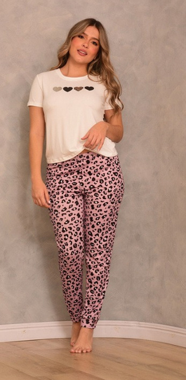 Pijama pantalón animal print y camisa corazon Luxury2189