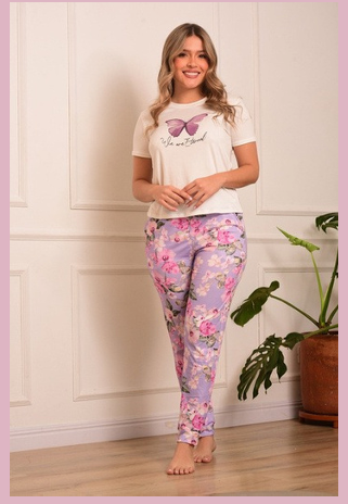 Pijama pantalón floral y camisa mariposa LUXURY2259