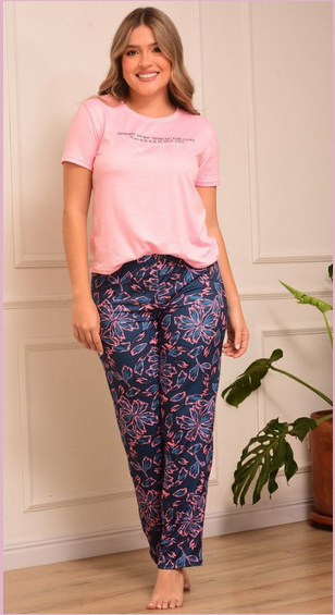 Pijama pantalón floral y camisa letras LUXURY2272