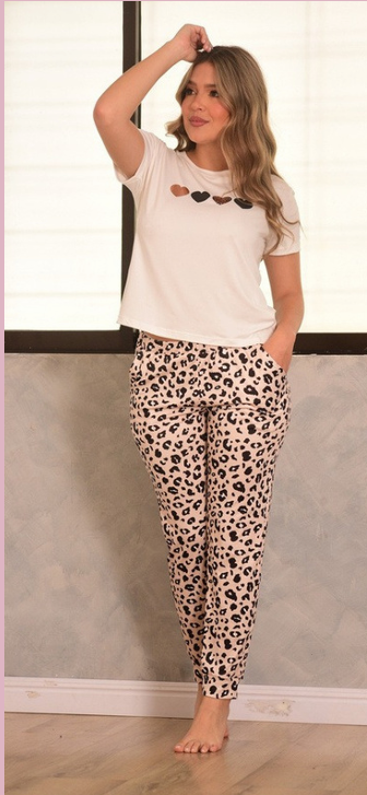 Pijama pantalón animal print y camisa corazon Luxury2189