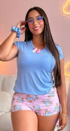 Pijama short estampado y camisa Luna076