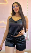 Pijama short  y camisa tiras satin lycrado Luna001