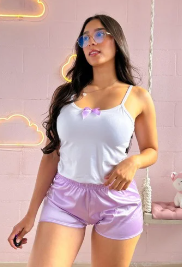 Pijama short satin y camisa tiras Luna101