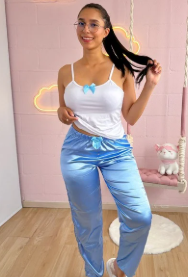 Pijama pantalón satín y camisa tiras Luna069